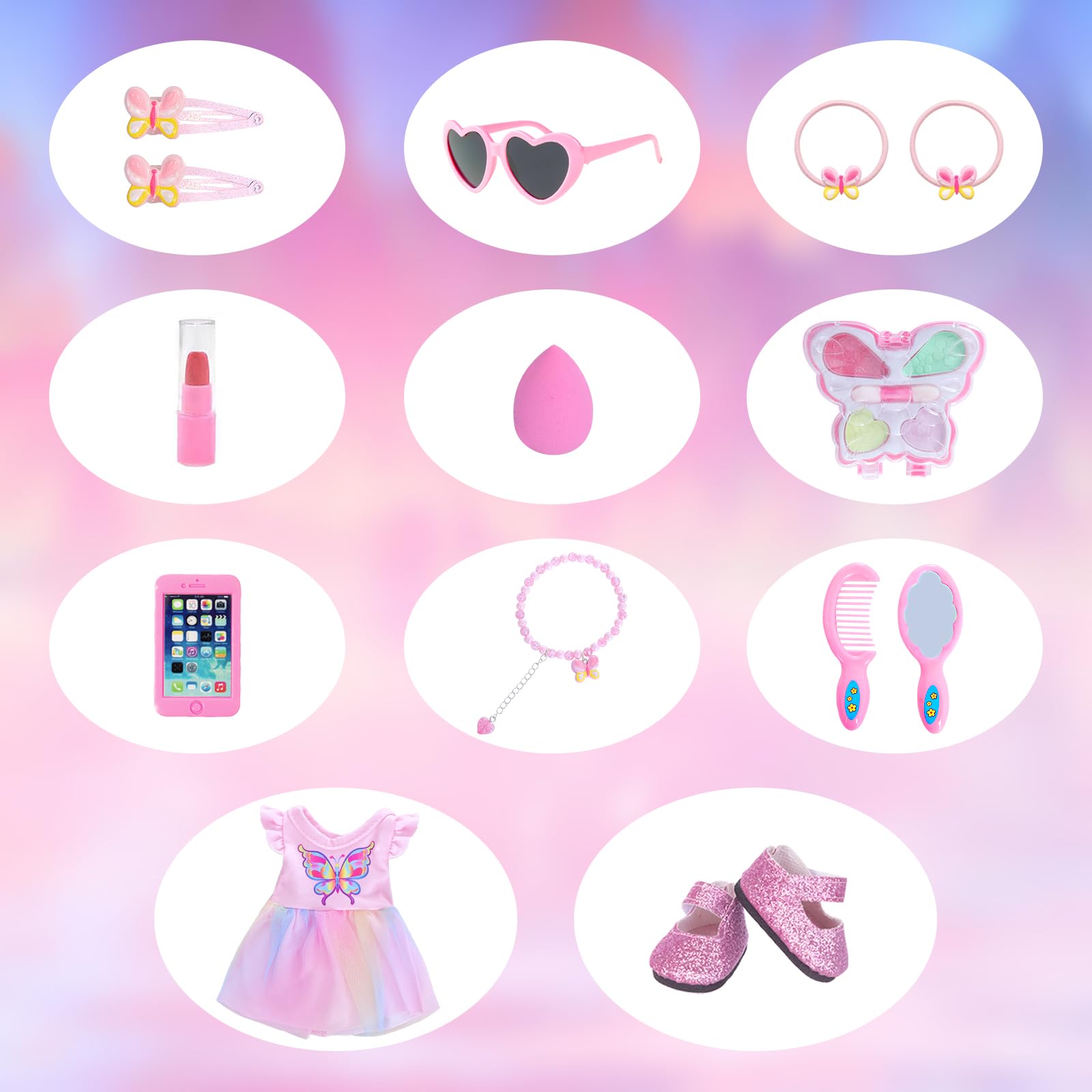 DONTNO 14-5 inch black doll makeup eggs and mirrors support pretend beauty routines.