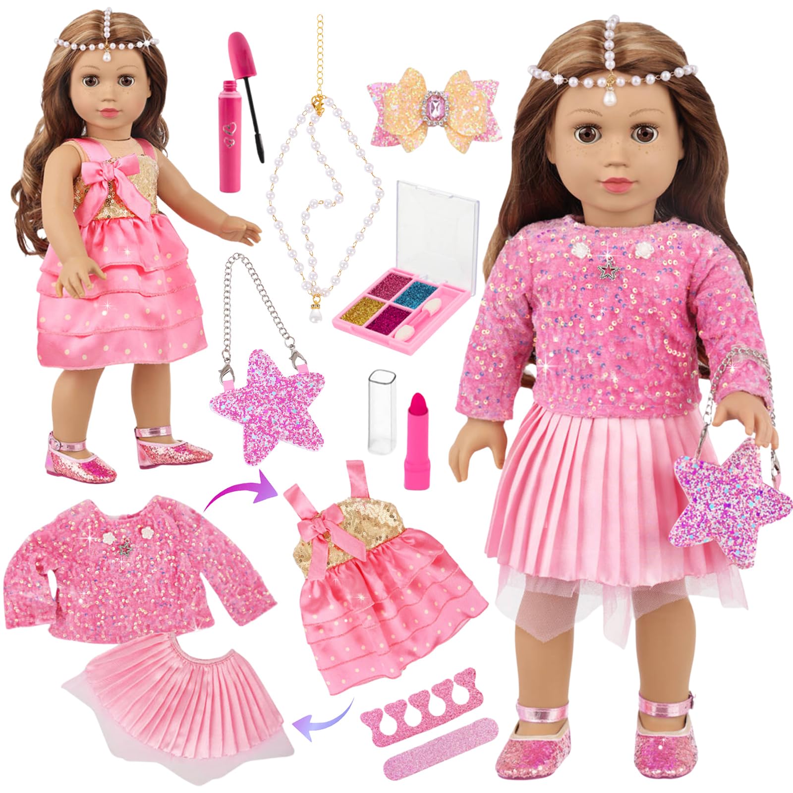 DONTNO American 18in doll dress set with two outfits for imaginative dress-up play