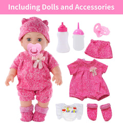 DONTNO baby doll with diaper and caregiving accessories for realistic baby care.