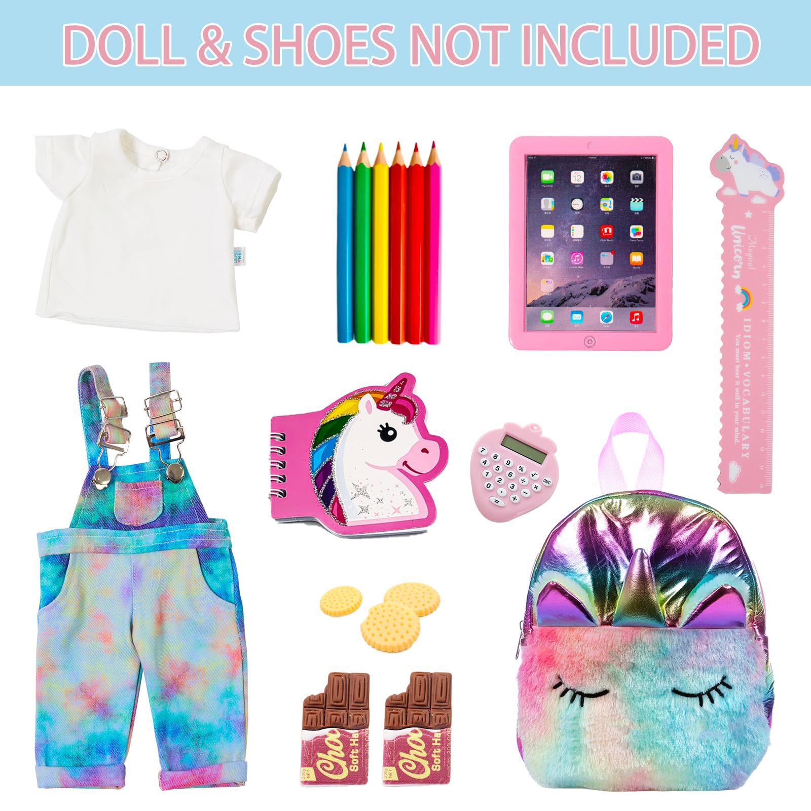 DONTNO denim suspenders add stylish detail to 18-inch doll outfits.