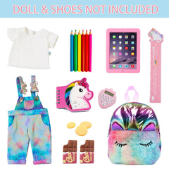 DONTNO denim suspenders add stylish detail to 18-inch doll outfits.
