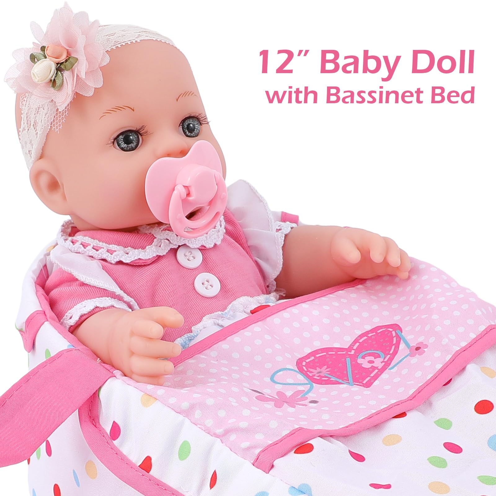 DONTNO doll can sit or lie in bassinet for versatile posing