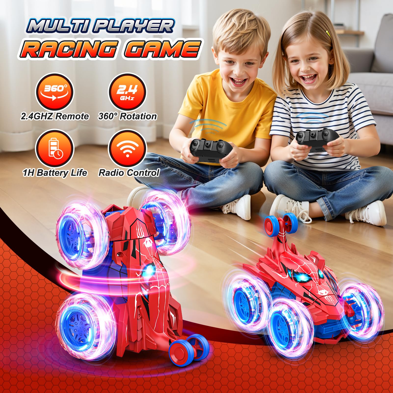 Doodays Spider RC car performing a 360 flip stunt during playtime