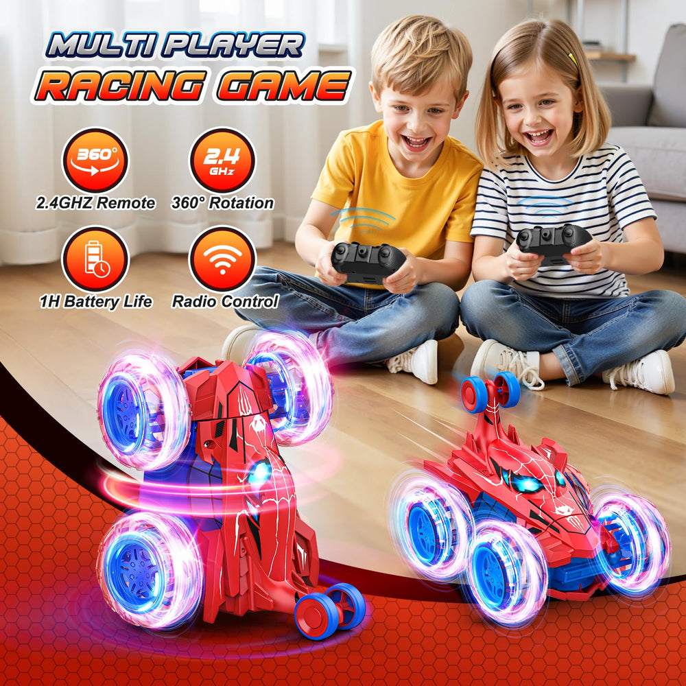 Doodays Spider RC car performing a 360 flip stunt during playtime