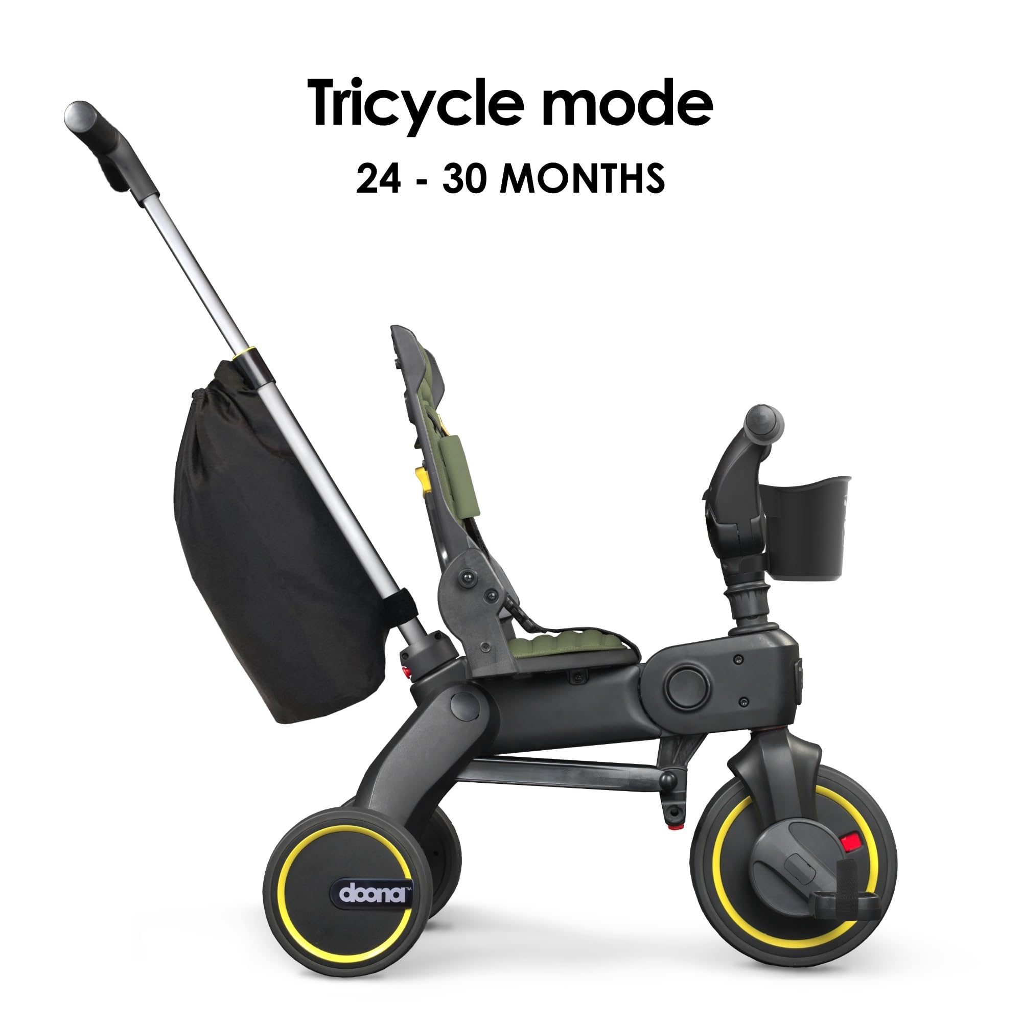 Backrest adjustment on DOONA Liki Trike S3 Desert Green for added comfort