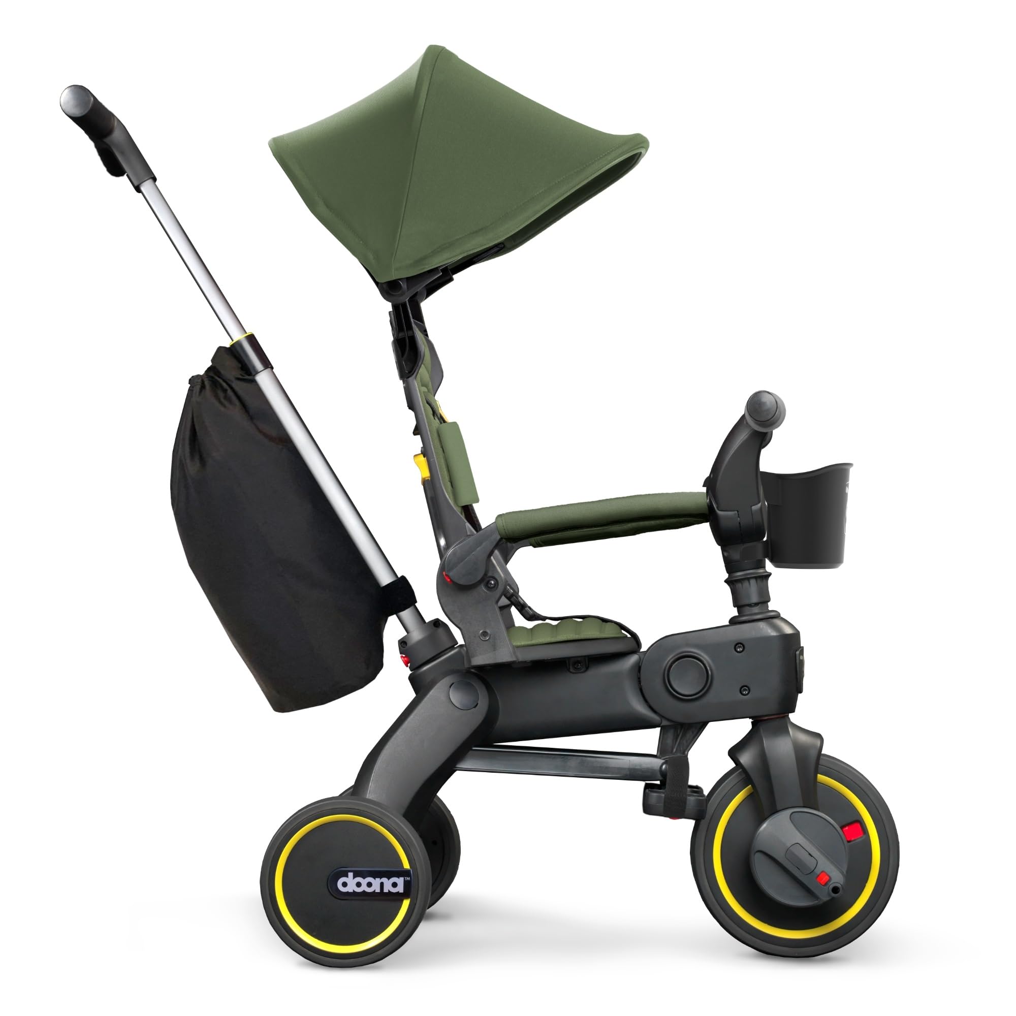 DOONA Liki Trike S3 Desert Green folded for easy trunk storage and transport