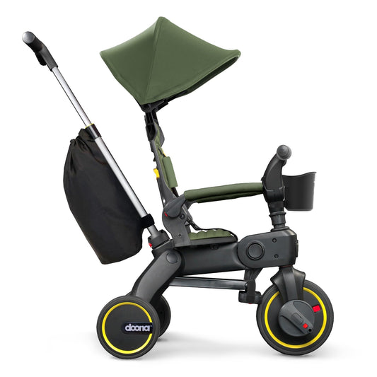 DOONA Liki Trike S3 Desert Green folded for easy trunk storage and transport