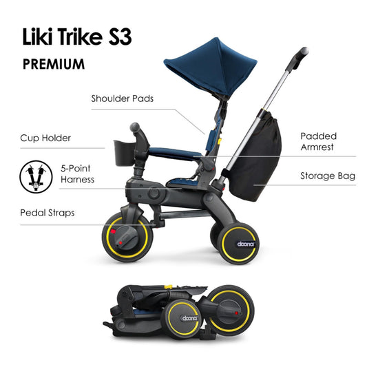 DOONA Liki Trike S3 Royal Blue unfolding button for quick setup