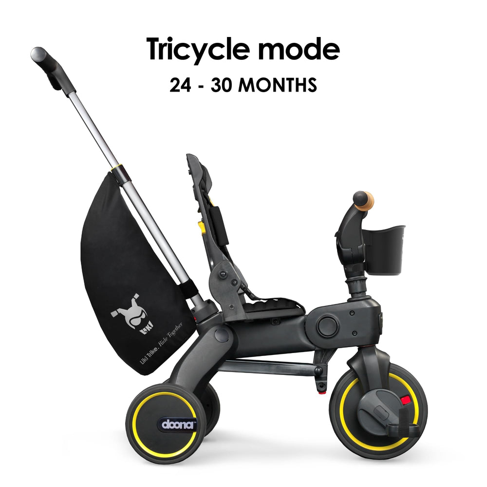 UPF50 canopy protects rider on DOONA Liki Trike S5 Nitro Black