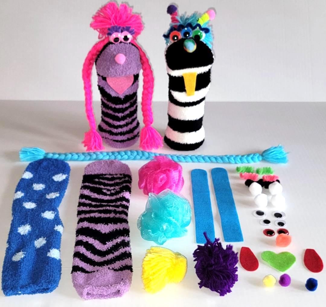Doopalpoops sock puppet kit assembly for two puppets, perfect for creative play