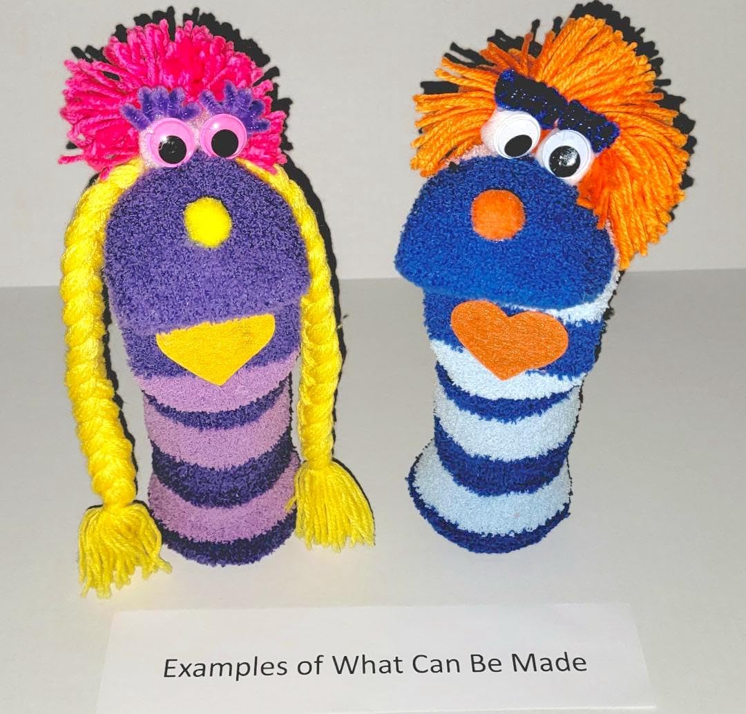 Two puppets in progress illustrate boy, girl, dog, or alien possibilities