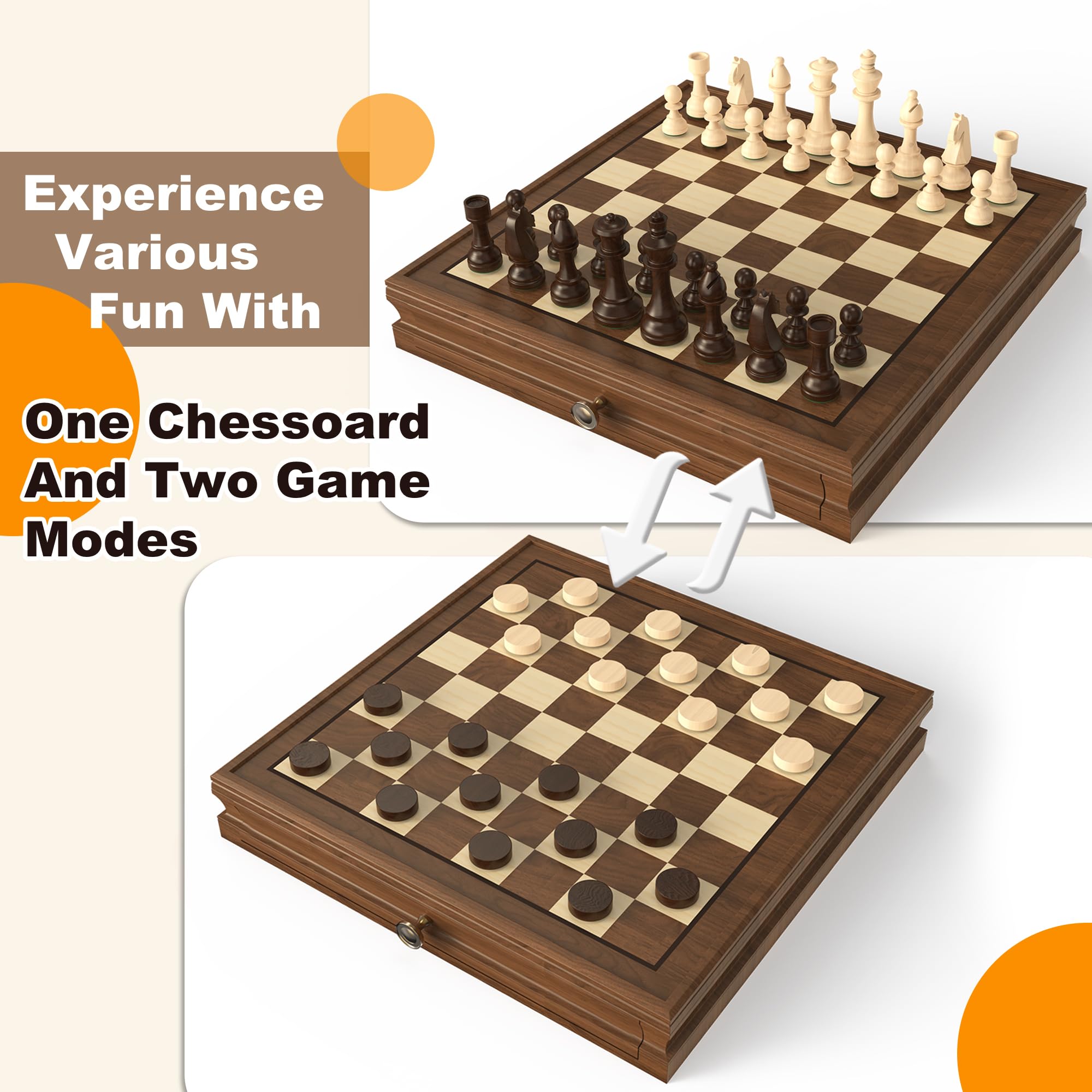 Doowroodni chess set with built in drawer storage keeps pieces organized