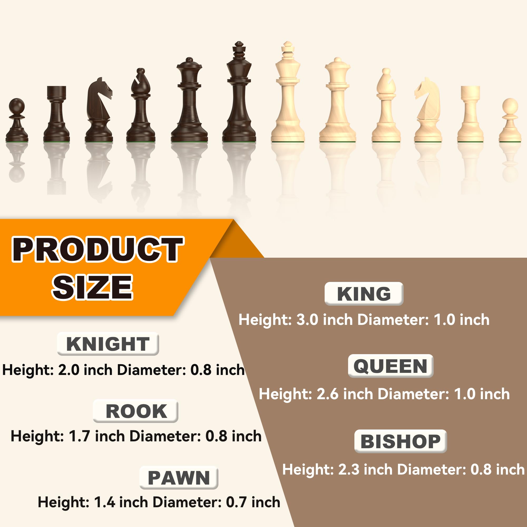 Triple weighted chess pieces provide stable handling for precise moves