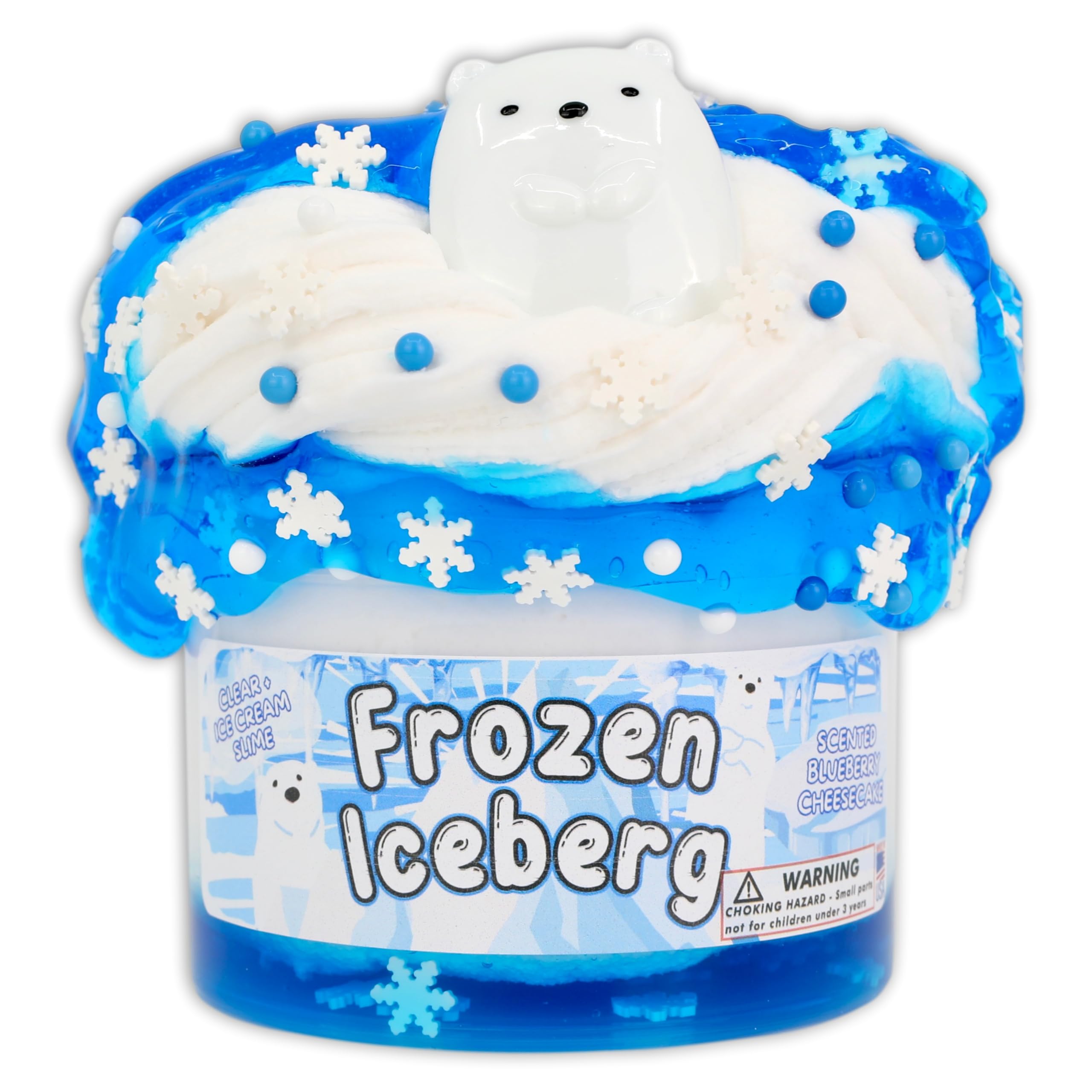 Dope Slimes Frozen Iceberg slime with white and blue swirls for satisfying texture and visual appeal