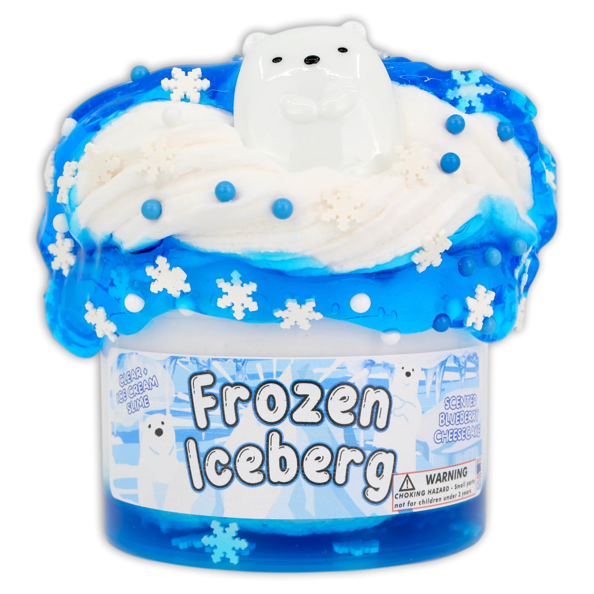 Dope Slimes Frozen Iceberg slime with white and blue swirls for satisfying texture and visual appeal