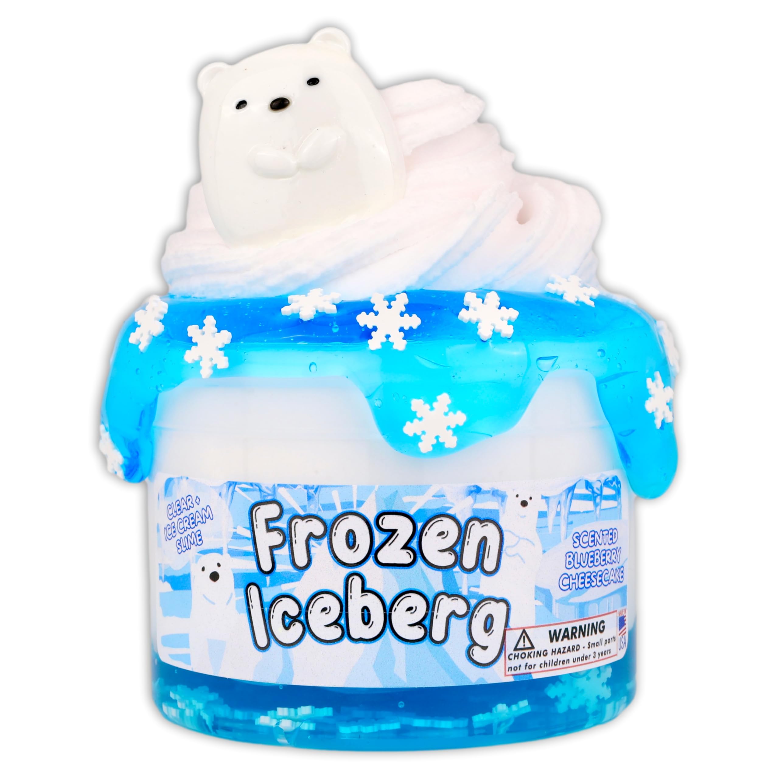 Dope Slimes Frozen Iceberg slime featuring polar bear charm and jumbo snowflake fimo for festive vibes