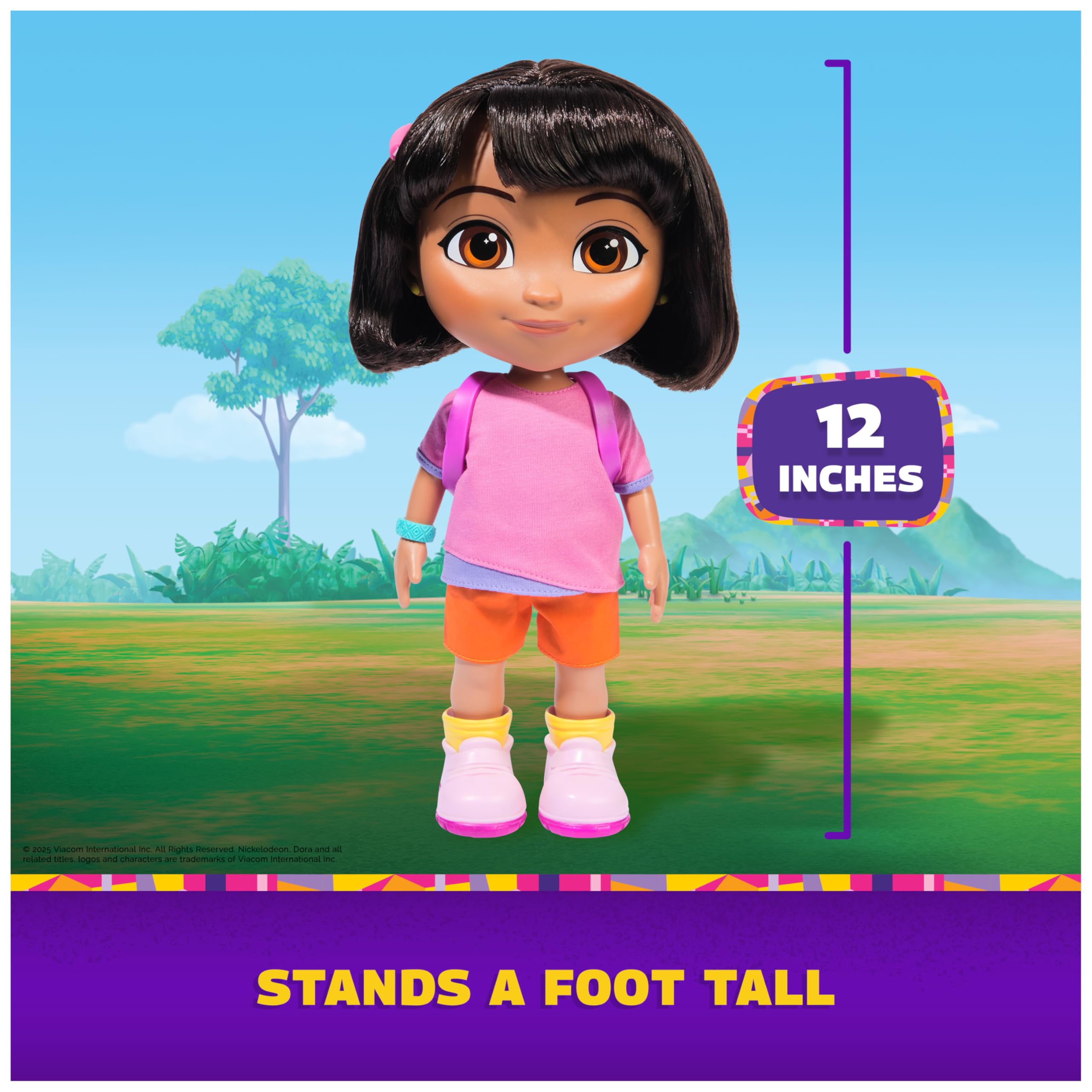 Dora’s soft rooted hair invites brushing during dress-up adventures