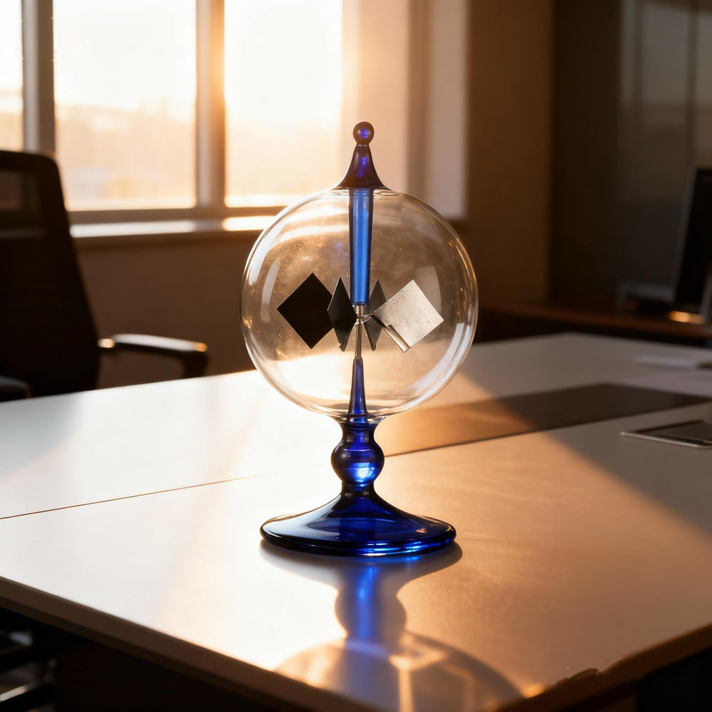 DORAMI radiometer on Windowsill displays light-driven motion in natural light.