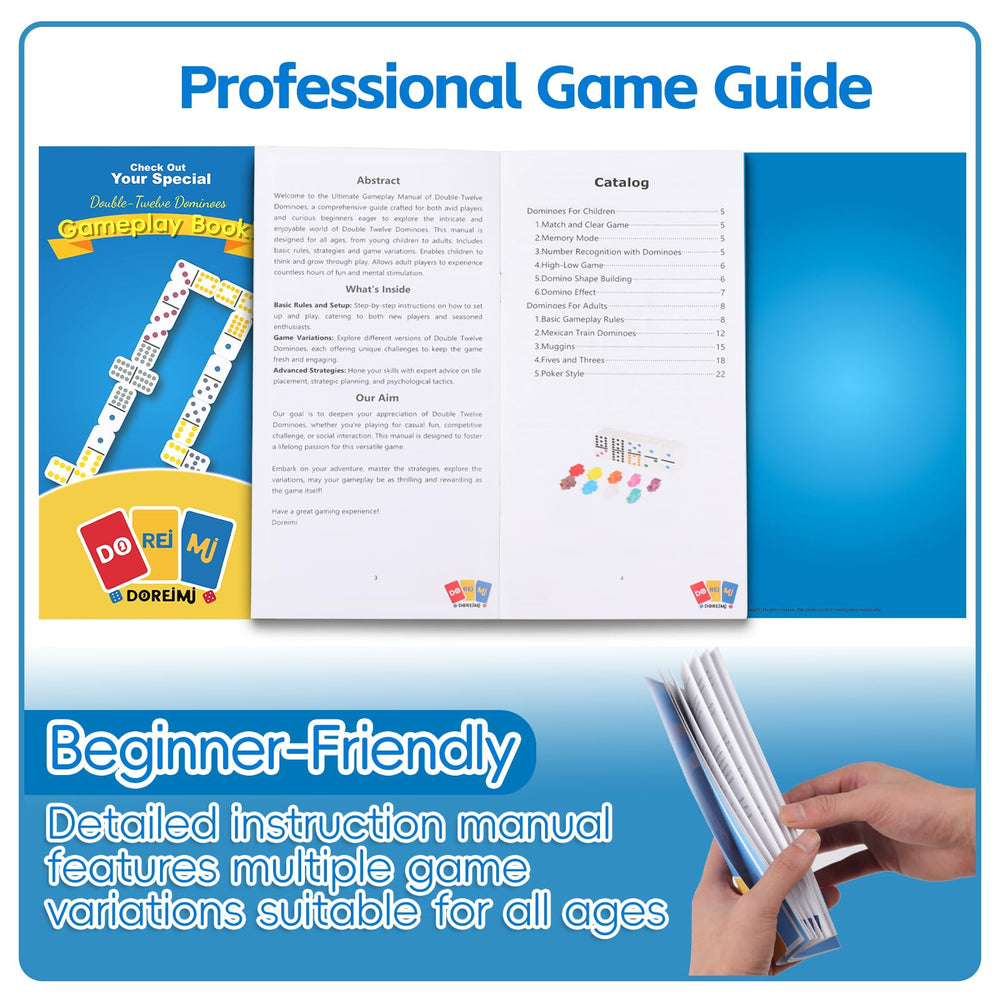 Doreimi double-12 dominoes in colorful set support easy learning and strategic play.