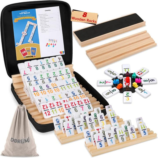 Doreimi Mexican Train domino tiles in vibrant colors for family play.