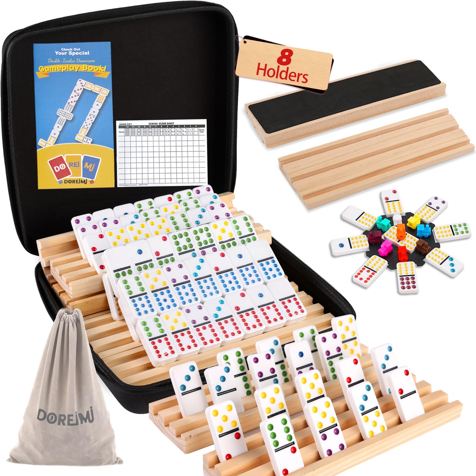 Doreimi Mexican Train dominoes tiles showcase vibrant colors for lively family play.