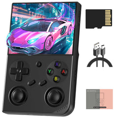Doriteney RG35XX Pro front view showing compact handheld design for portable gaming on the go.