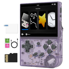 Doriteney RG35XX purple front view for on-the-go retro gaming