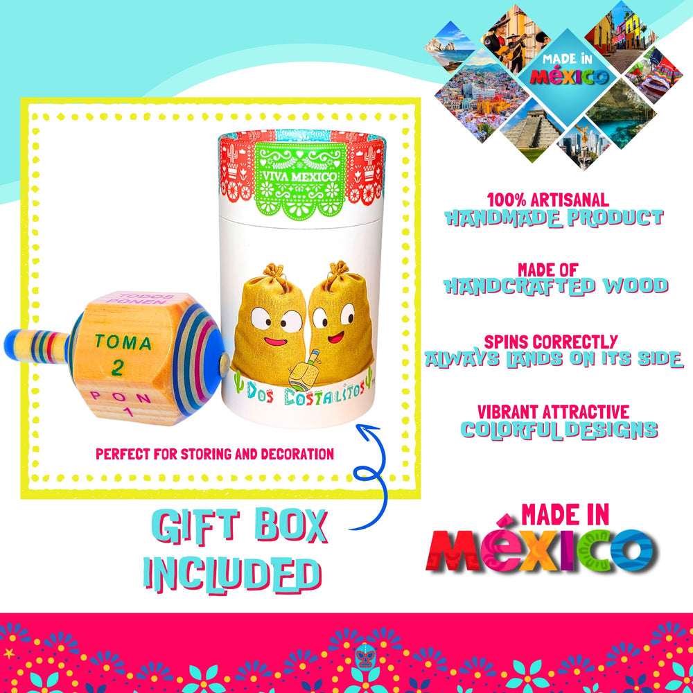 Dos Costalitos 3-inch wooden spinning top, ideal for lively party activities.