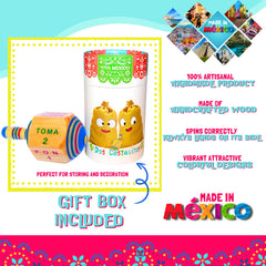 Dos Costalitos 3-inch wooden spinning top, ideal for lively party activities.