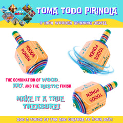 Dos Costalitos colorful wooden top design, smooth spin for family game night.