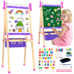 Doselie art easel for kids, side view, dual surfaces