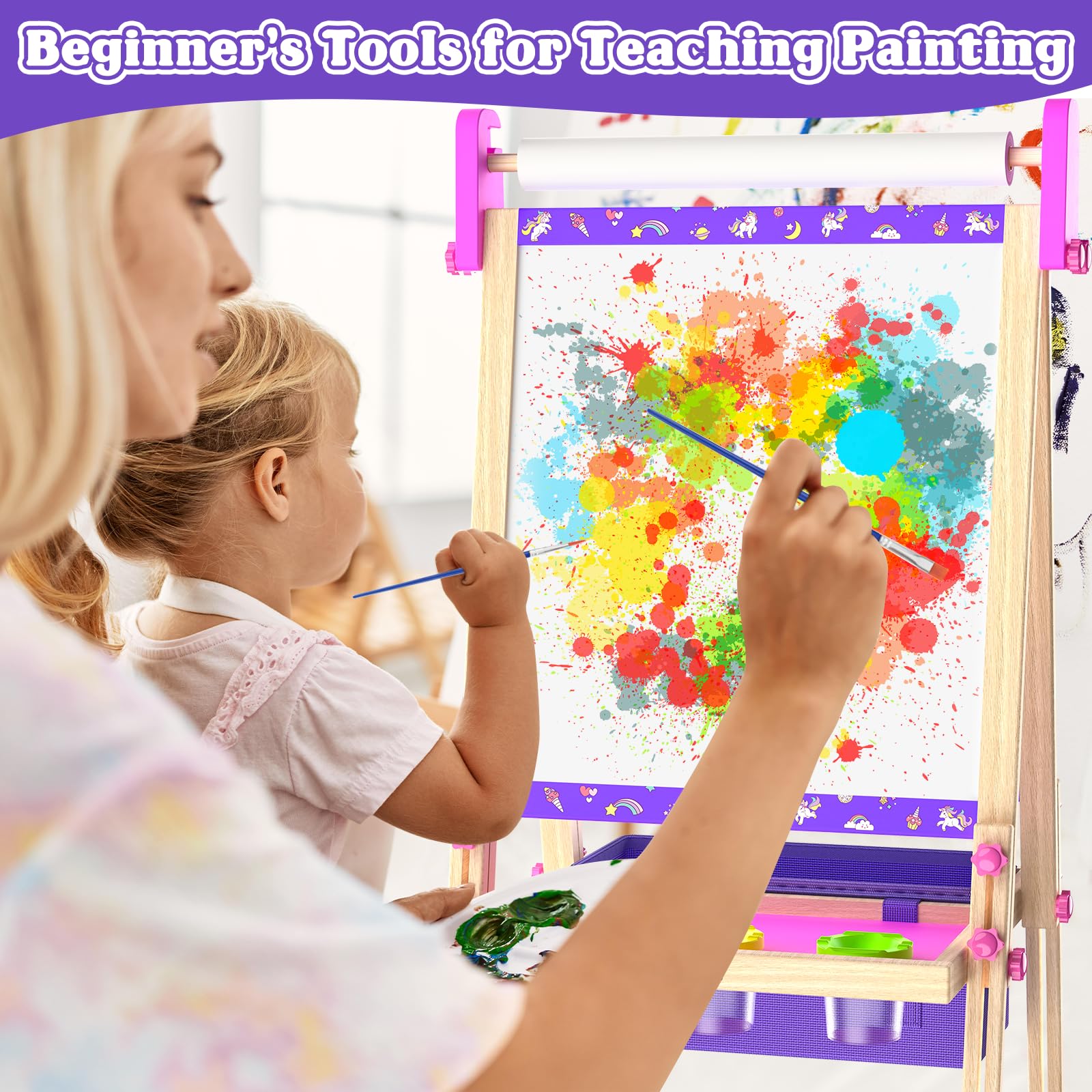 Doselie double-sided magnetic easel with chalk and dry-erase surfaces