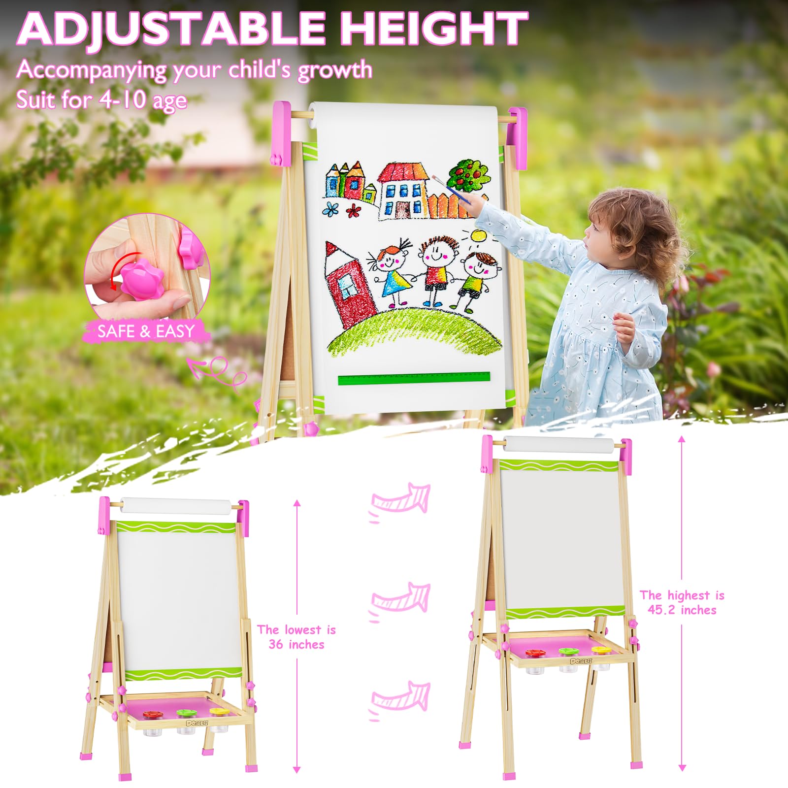 Top-mounted paper roll on the Doselie easel for instant large-scale sketches.
