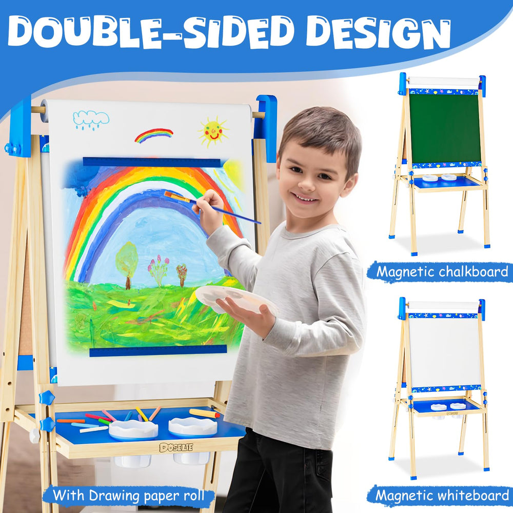 Doselie easel magnetic whiteboard side for letters and drawings.