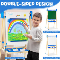 Doselie easel magnetic whiteboard side for letters and drawings.