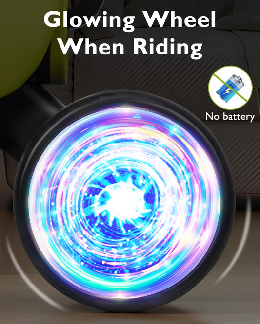 Doselie glow-wheels lit ride side view highlighting motion-activated lighting.