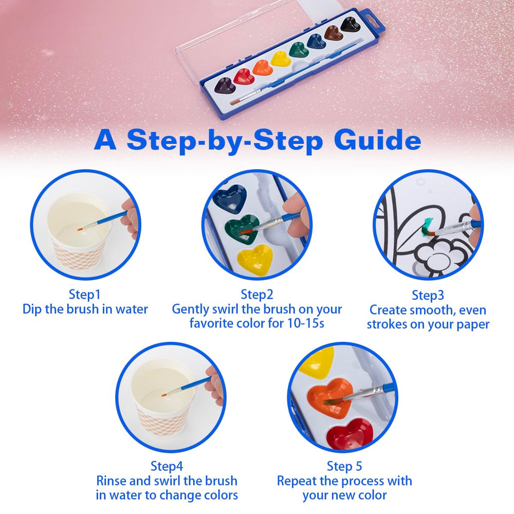 DOSEWART Heart Watercolor Set lid doubles as a mixing palette.