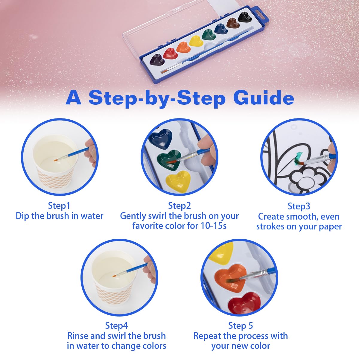 DOSEWART compact watercolor set lid doubles as a palette for blending