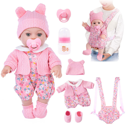 DOTVOSY 12-inch baby doll with carrier ready for pretend play adventures.