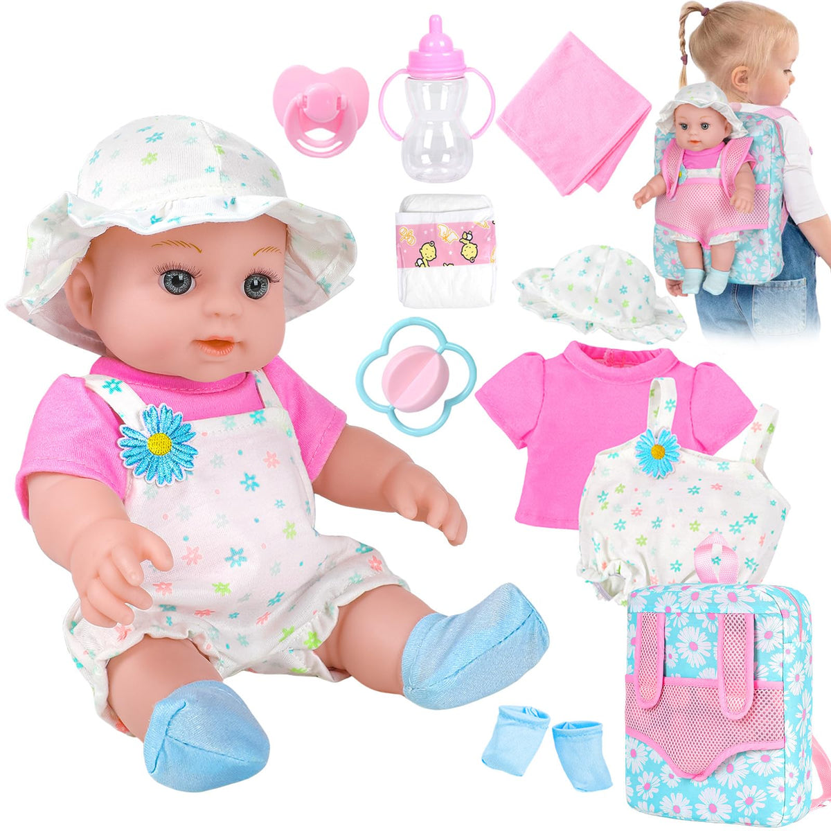 DOTVOSY Daisy theme backpack image for portable doll playtime and easy transport