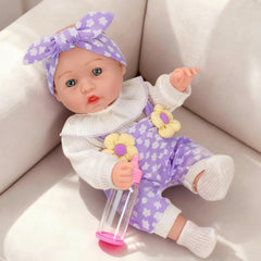 DOTVOSY doll with feeding bottle highlights nurturing role-play possibilities.