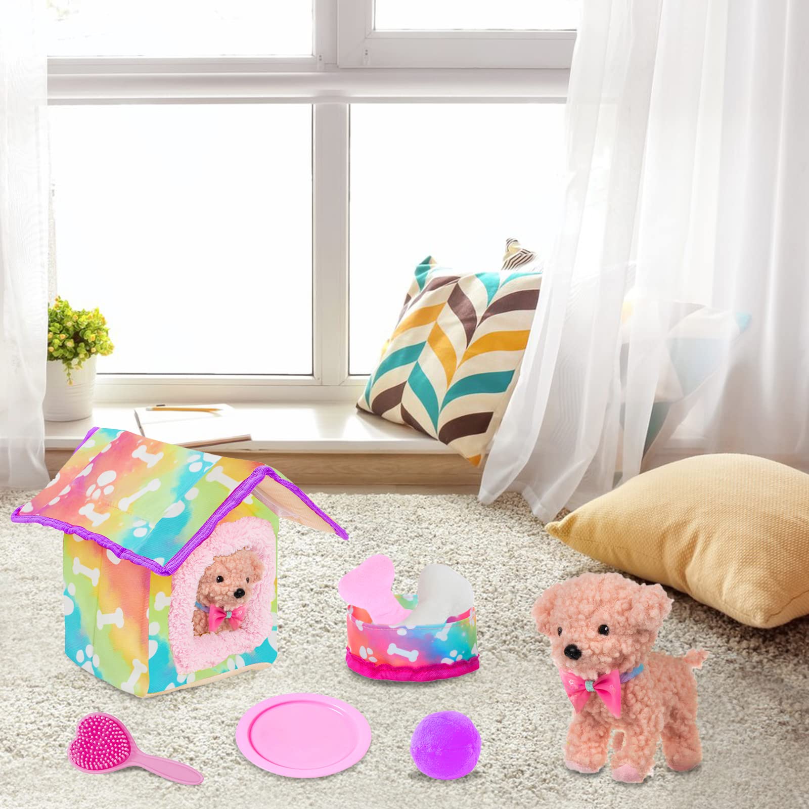 DOTVOSY assortment of toys like frisbee, bone, and ball for active play.