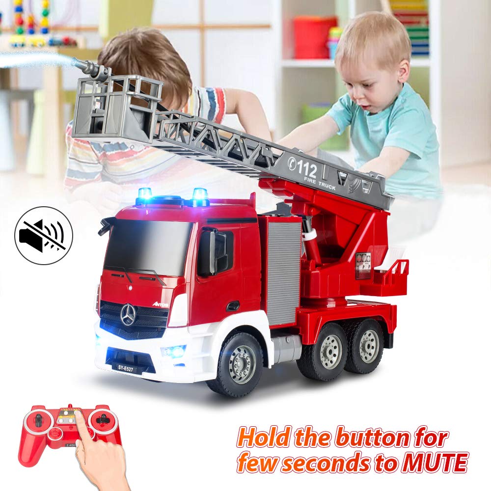 DOUBLE E Benz licensed fire truck LED lights image showcases exciting night-time visibility.