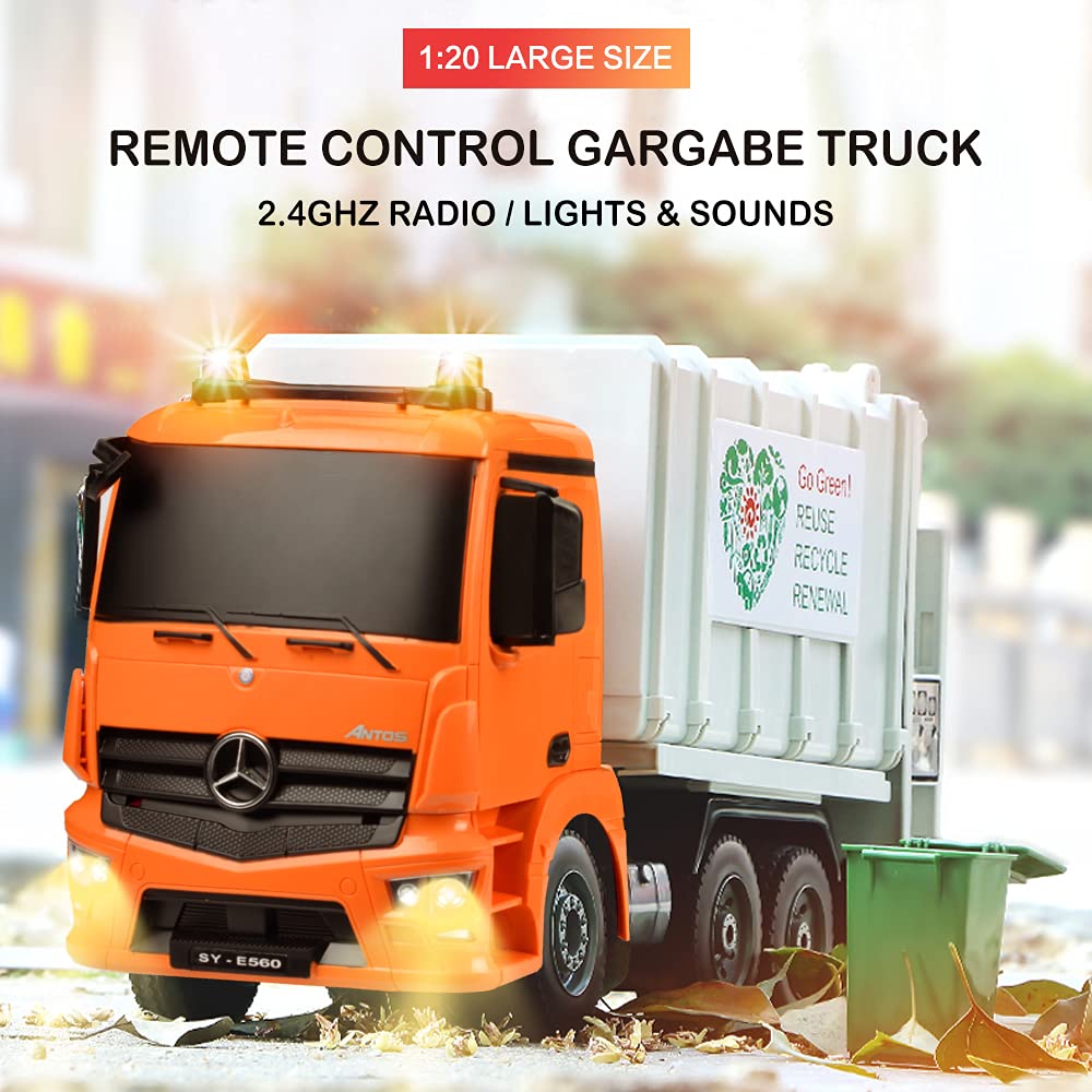 DOUBLE E Benz RC garbage truck durable plastics close-up for rugged play