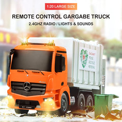 DOUBLE E Benz RC garbage truck durable plastics close-up for rugged play
