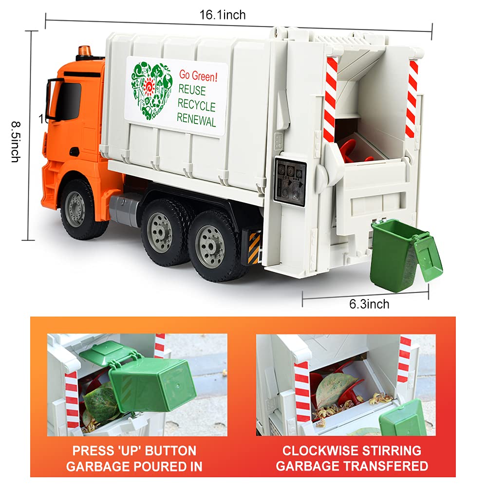 DOUBLE E Benz RC garbage truck lighting on at night for dramatic play