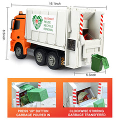 DOUBLE E Benz RC garbage truck lighting on at night for dramatic play