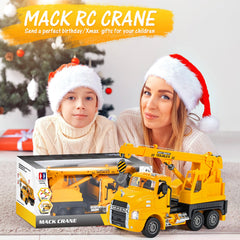 DOUBLE E Mack RC crane truck battery charging setup supports longer play sessions.