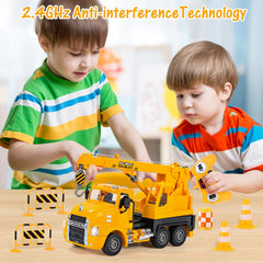 DOUBLE E Mack RC crane truck remote control enables precise crane operations.