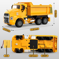 DOUBLE E Mack RC Dump Truck suitable for indoor and outdoor use.